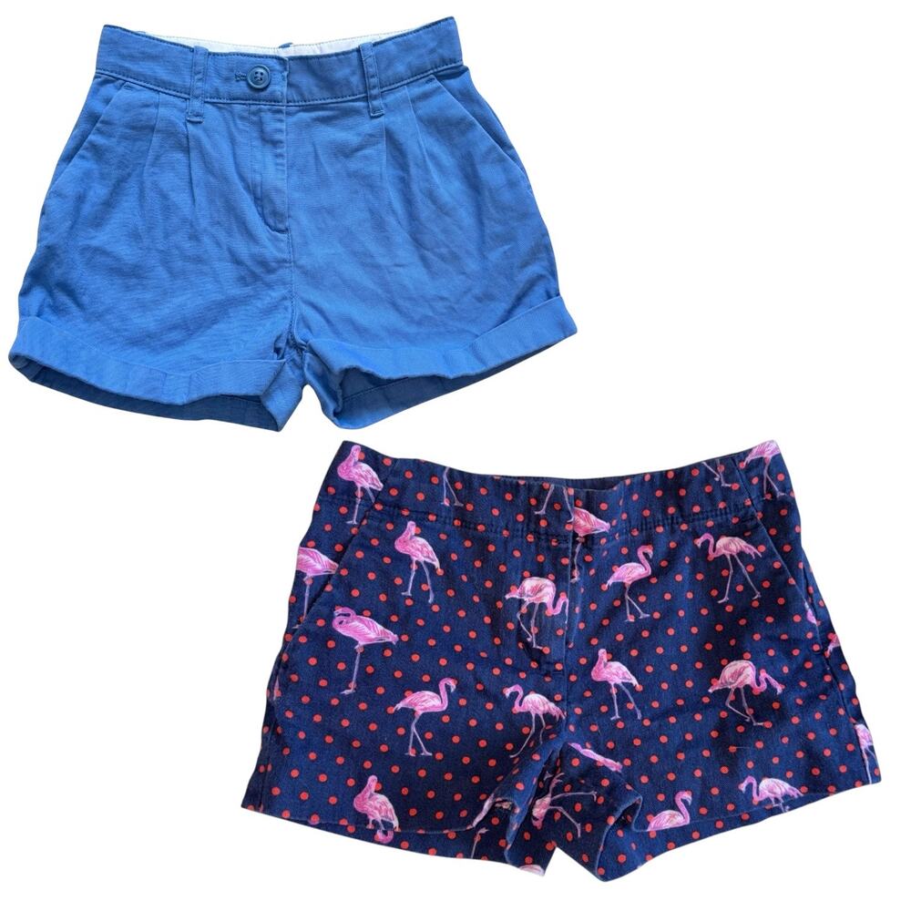 Crewcuts girls SZ 5 shorts bundle Blue Pleated Chino Navy Pink Flamingo SET OF 2
